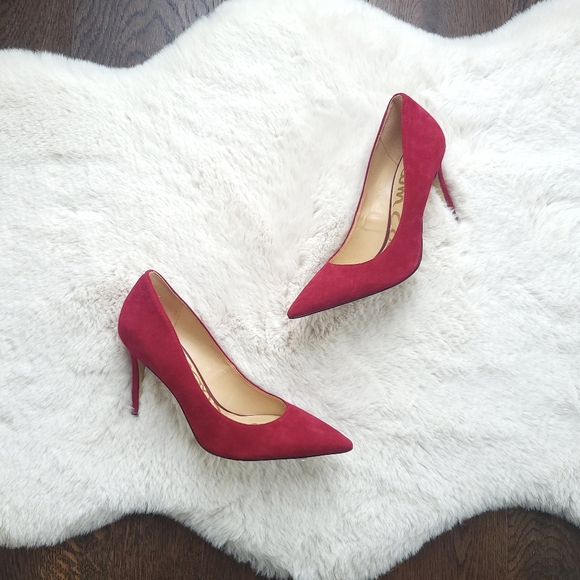 Sam Edelman Hazel Deep Red Magenta Suede Leather Pumps - Picture 2 of 14